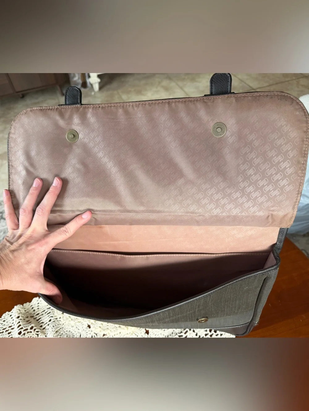 solo Brown Faux Leather Briefcase with Brass Accents